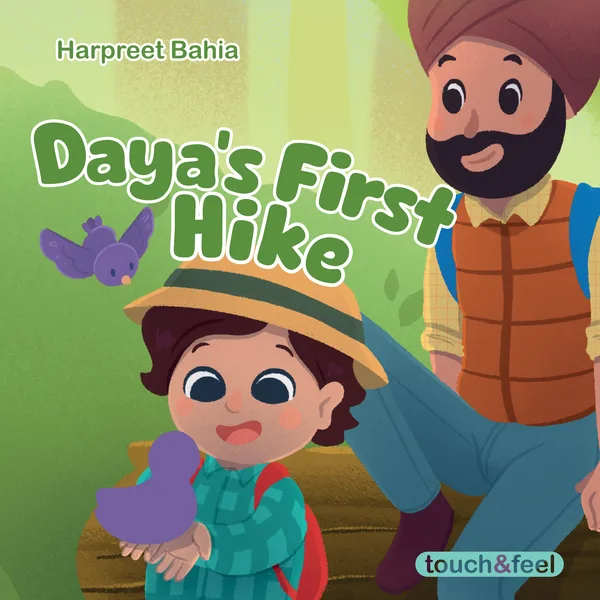 Front cover of Daya's First Hike: Daya and his dad walking a sunny forest trail